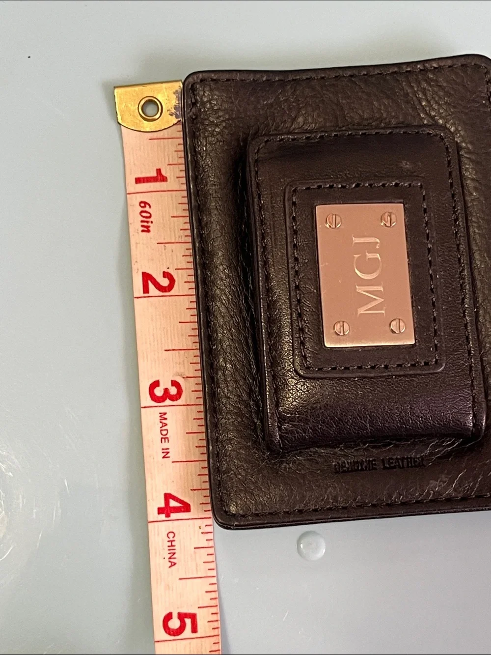 Things Remembered Brown Leather Money Clip with Rose Gold Plate